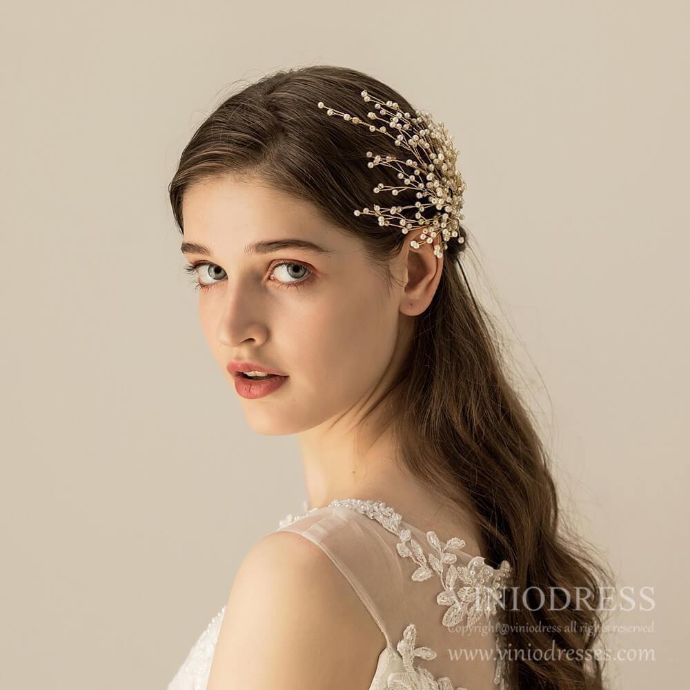 Unique Pearl Spray Hair Clip AC1223-Headpieces 2025 -Viniodress-Gold-