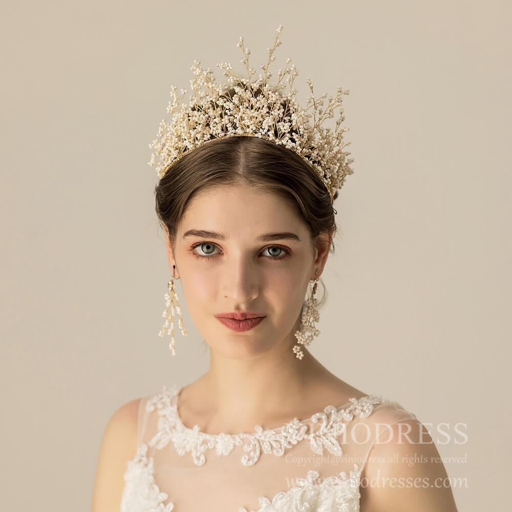 Vintage Gold Beading Spray Tiara Quinceanera Crown AC1117-Headpieces 2025 -Viniodress-Tiara-