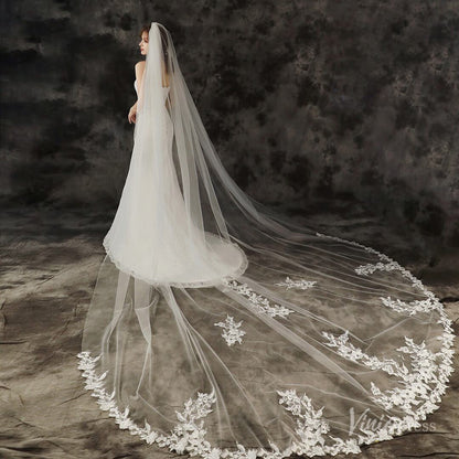 1 Tier Cathedral Veil Viniodress TS1910-Bridal Veil 2025 -Viniodress-Ivory-