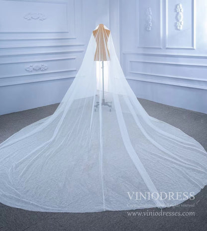 1 Tier Cathedral Veil with Pearls Viniodress VW2042V-Bridal Veil 2025 -Viniodress-Ivory-
