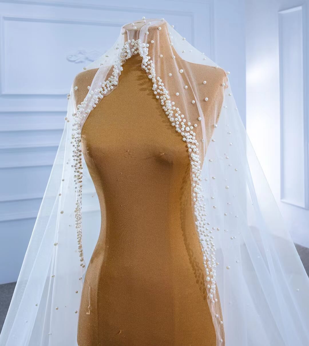 1 Tier Cathedral Veil with Pearls Viniodress VW2042V-Bridal Veil 2025 -Viniodress-Ivory-