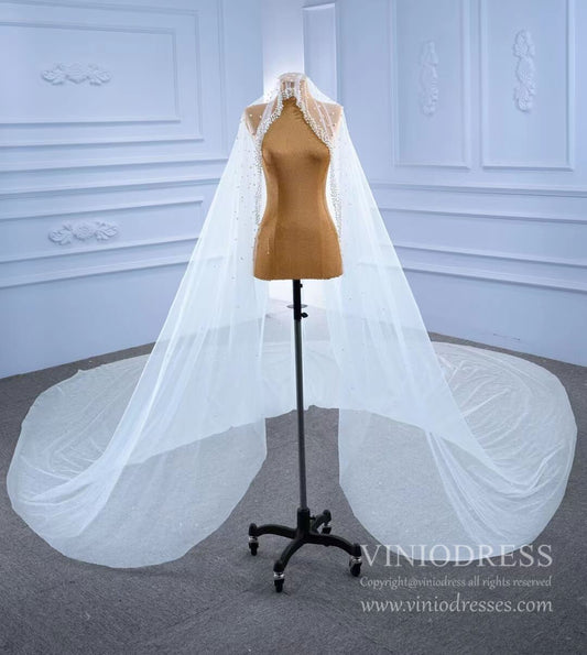 1 Tier Cathedral Veil with Pearls Viniodress VW2042V-Bridal Veil 2025 -Viniodress-Ivory-