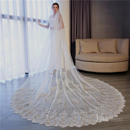 1 Tier Lace Cathedral Veil Viniodress TS17156-Bridal Veil 2025 -Viniodress-Ivory-