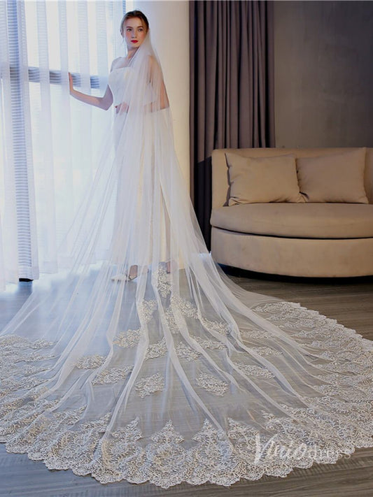 1 Tier Lace Cathedral Veil Viniodress TS17156-Bridal Veil 2025 -Viniodress-Ivory-