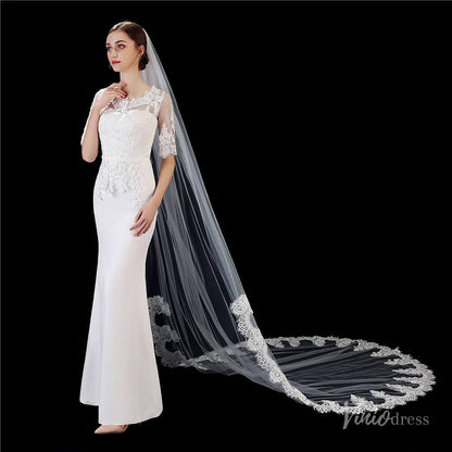 1 Tier Lace Cathedral Veil Viniodress TS1917-Bridal Veil 2025 -Viniodress-Ivory-
