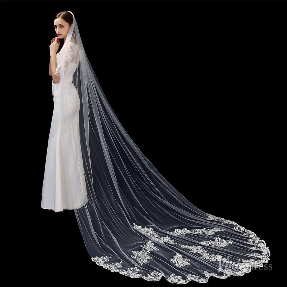 1 Tier Lace Cathedral Veil Viniodress TS1918-Bridal Veil 2025 -Viniodress-Ivory-