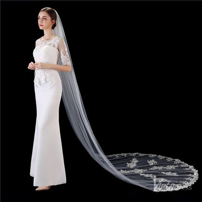 1 Tier Lace Cathedral Veil Viniodress TS1918-Bridal Veil 2025 -Viniodress-Ivory-
