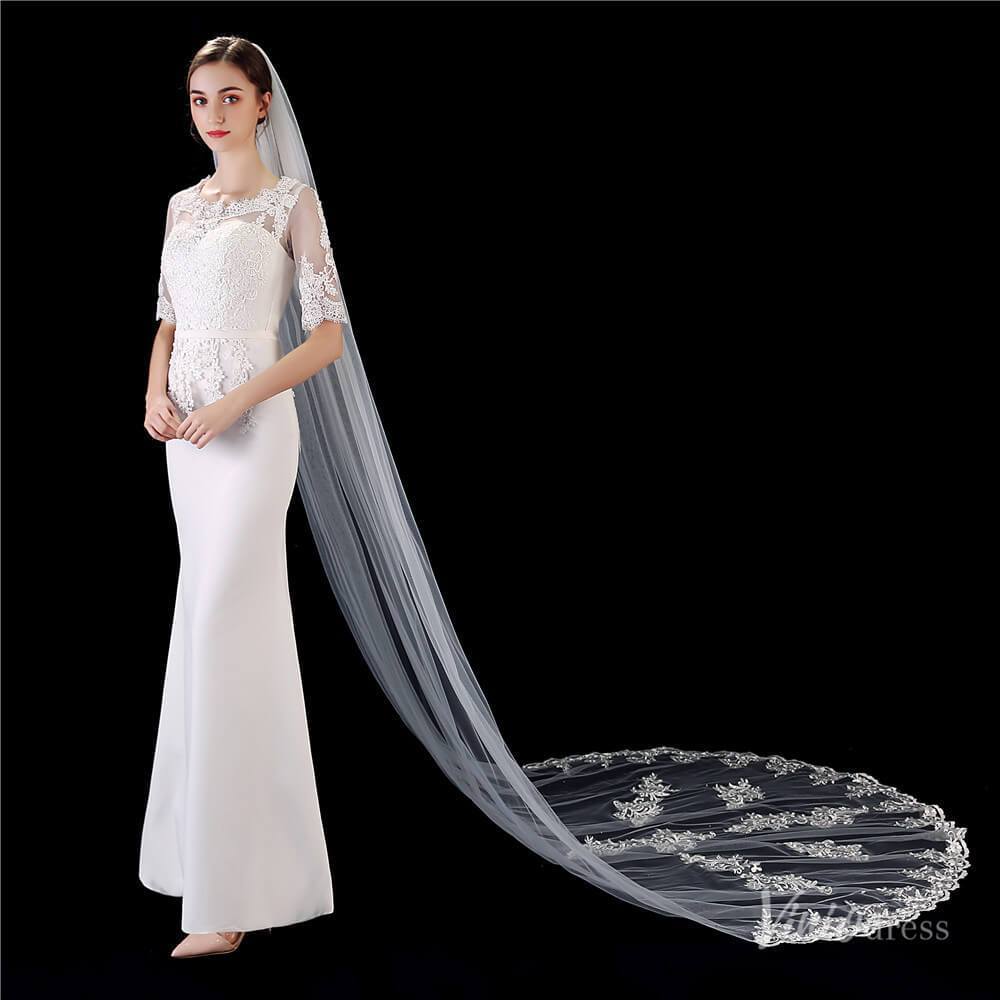1 Tier Lace Cathedral Veil Viniodress TS1918-Bridal Veil 2025 -Viniodress-Ivory-