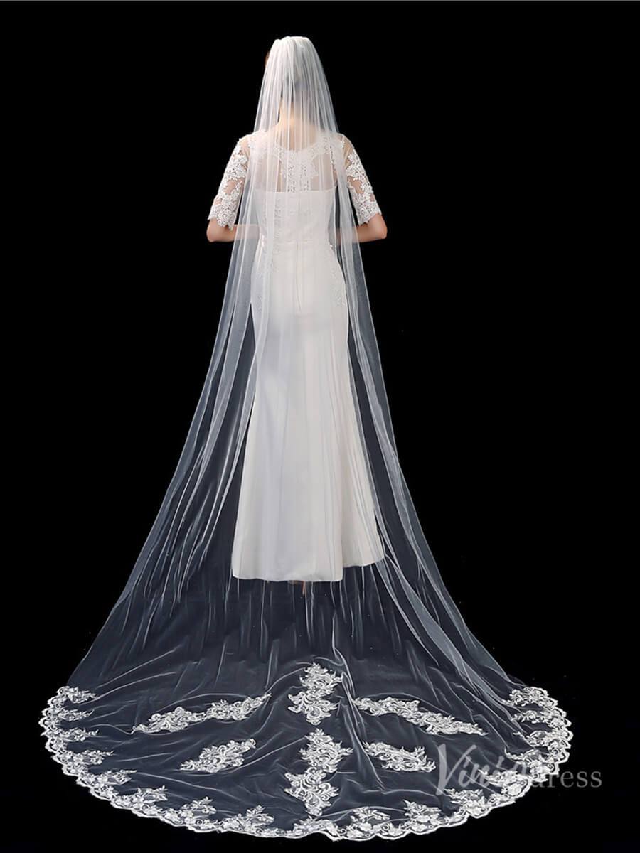 1 Tier Lace Cathedral Veil Viniodress TS1918-Bridal Veil 2025 -Viniodress-Ivory-