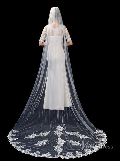 1 Tier Lace Cathedral Veil Viniodress TS1918-Bridal Veil 2025 -Viniodress-Ivory-