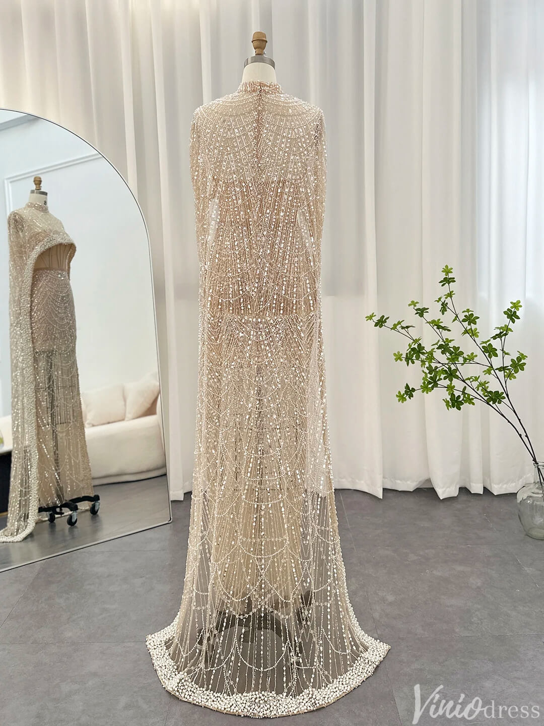 2 in 1 Beaded 20s Evening Gowns Gatsby Wedding Guest Dresses with Cape – Viniodress