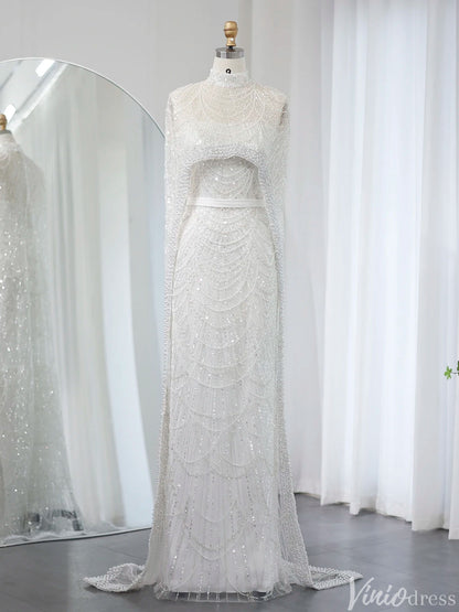 2 in 1 Beaded 20s Evening Gowns Gatsby Wedding Guest Dresses with Cape 20201-Evening Dresses 2025 -Viniodress-Ivory-US 2-