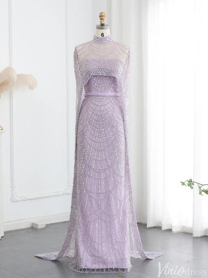 2 in 1 Beaded 20s Evening Gowns Gatsby Wedding Guest Dresses with Cape 20201-Evening Dresses 2025 -Viniodress-Lavender-US 2-