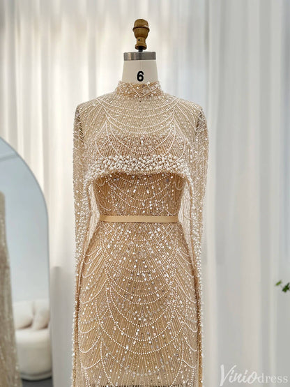 2 in 1 Beaded 20s Evening Gowns Gatsby Wedding Guest Dresses with Cape 20201-Evening Dresses 2025 -Viniodress-Sage-US 2-