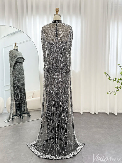 2 in 1 Beaded 20s Evening Gowns Gatsby Wedding Guest Dresses with Cape 20201-Evening Dresses 2025 -Viniodress-Sage-US 2-