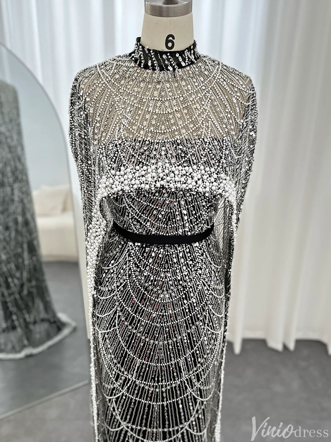 2 in 1 Beaded 20s Evening Gowns Gatsby Wedding Guest Dresses with Cape 20201-Evening Dresses 2025 -Viniodress-Sage-US 2-