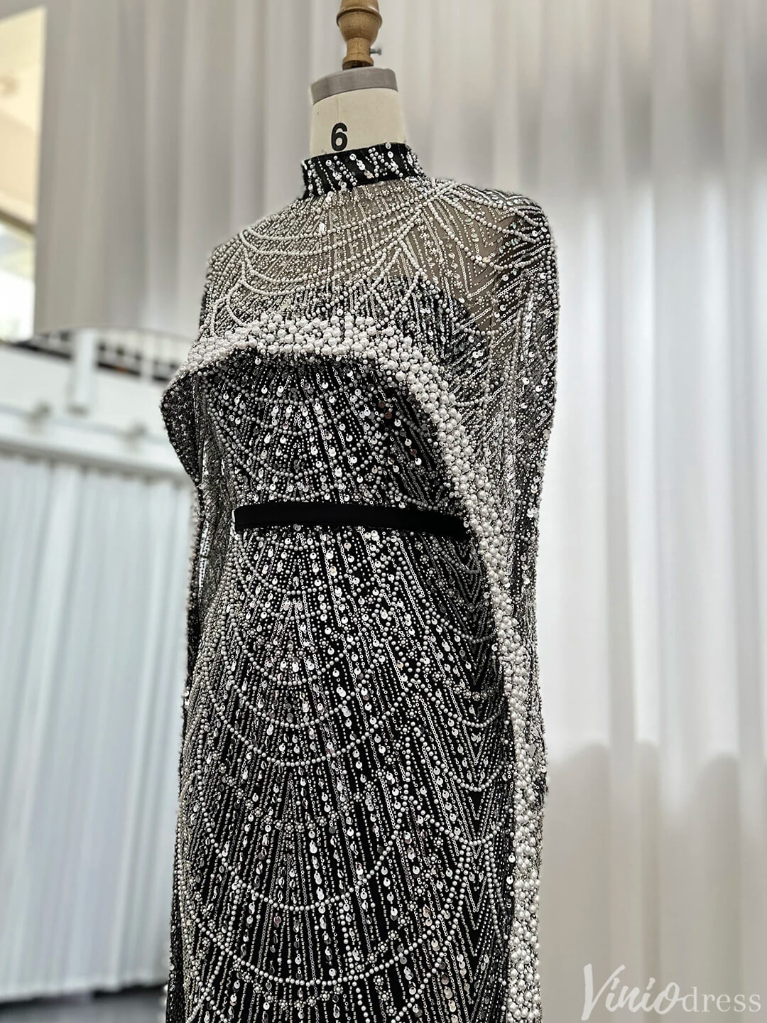 2 in 1 Beaded 20s Evening Gowns Gatsby Wedding Guest Dresses with Cape 20201-Evening Dresses 2025 -Viniodress-Sage-US 2-
