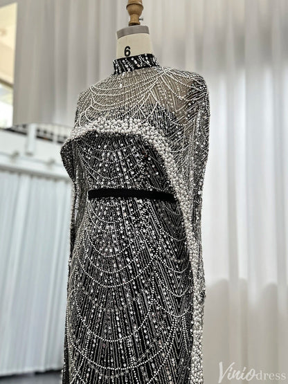 2 in 1 Beaded 20s Evening Gowns Gatsby Wedding Guest Dresses with Cape 20201-Evening Dresses 2025 -Viniodress-Sage-US 2-