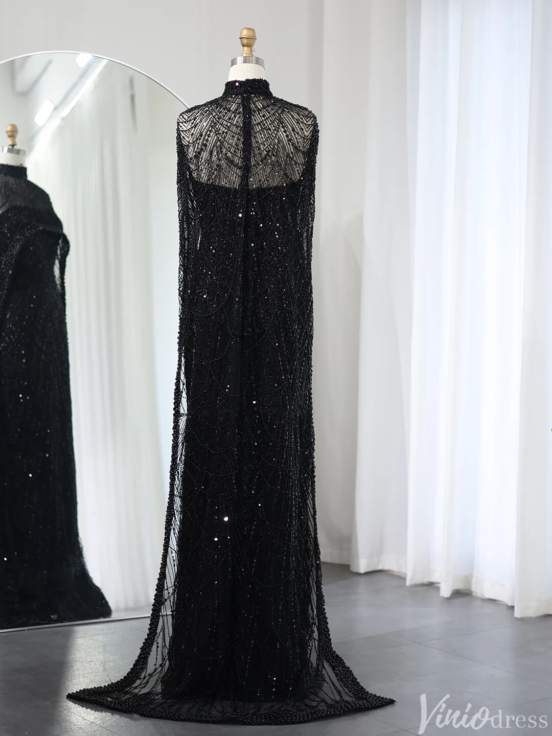2 in 1 Beaded 20s Evening Gowns Gatsby Wedding Guest Dresses with Cape 20201-Evening Dresses 2025 -Viniodress-Sage-US 2-