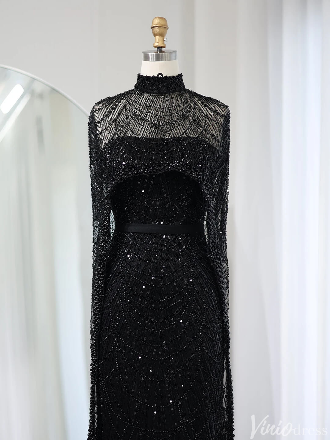 2 in 1 Beaded 20s Evening Gowns Gatsby Wedding Guest Dresses with Cape 20201-Evening Dresses 2025 -Viniodress-Sage-US 2-