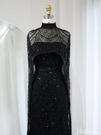 2 in 1 Beaded 20s Evening Gowns Gatsby Wedding Guest Dresses with Cape 20201-Evening Dresses 2025 -Viniodress-Sage-US 2-