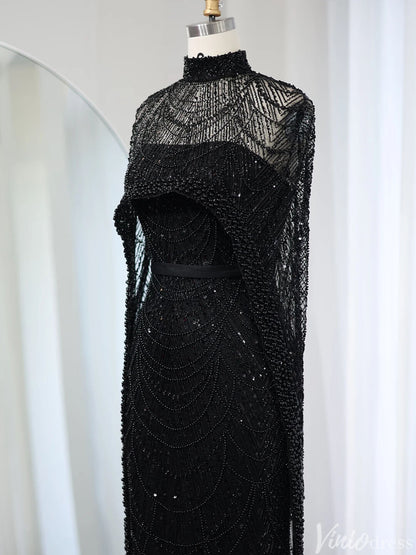 2 in 1 Beaded 20s Evening Gowns Gatsby Wedding Guest Dresses with Cape 20201-Evening Dresses 2025 -Viniodress-Sage-US 2-