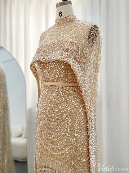 2 in 1 Beaded 20s Evening Gowns Gatsby Wedding Guest Dresses with Cape 20201-Evening Dresses 2025 -Viniodress-Sage-US 2-