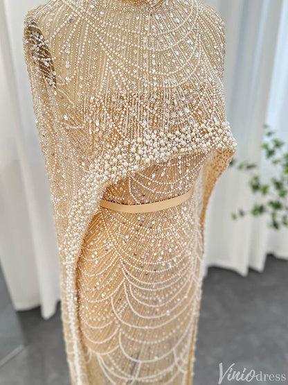 2 in 1 Beaded 20s Evening Gowns Gatsby Wedding Guest Dresses with Cape 20201-Evening Dresses 2025 -Viniodress-Sage-US 2-