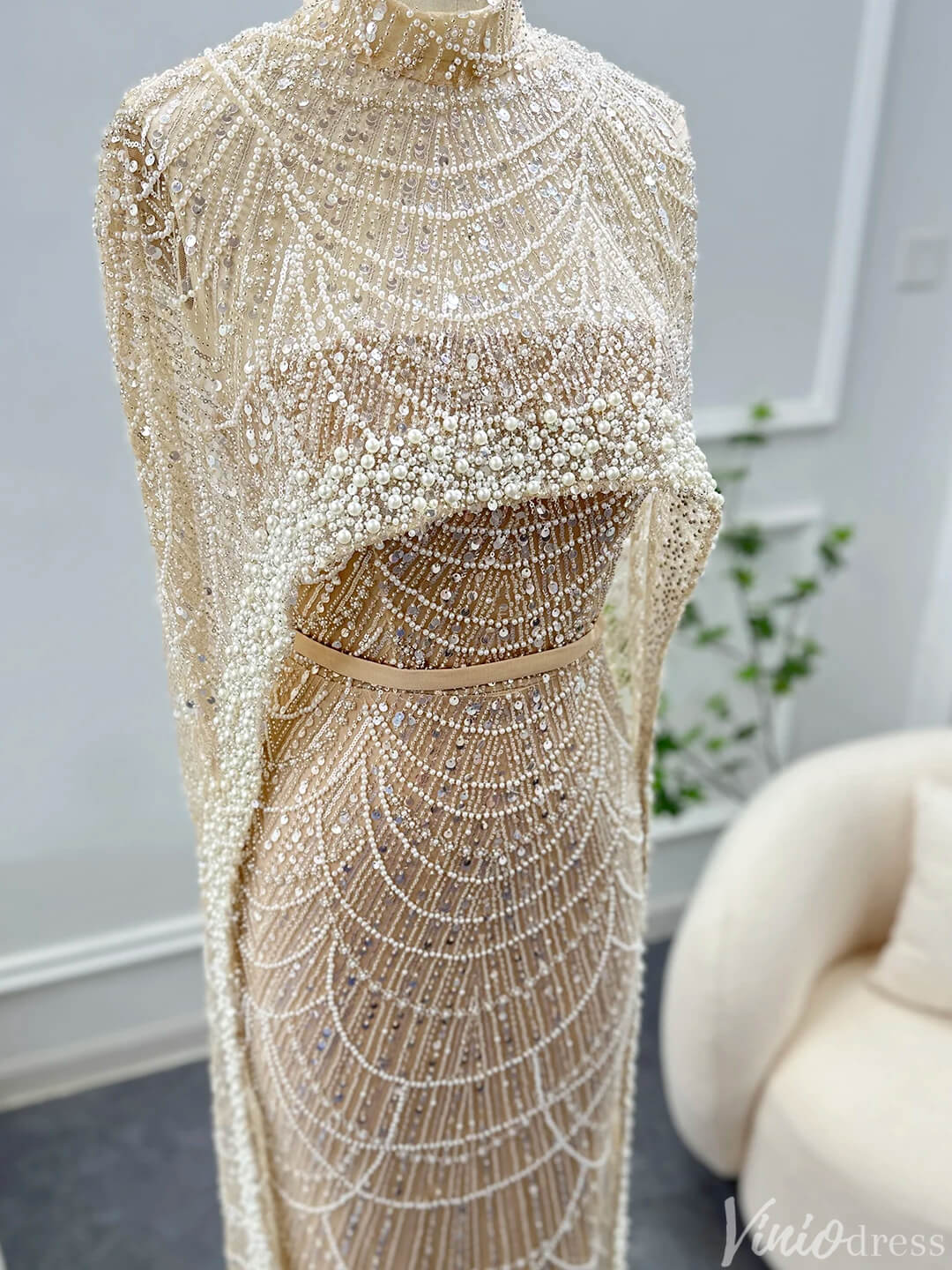 2 in 1 Beaded 20s Evening Gowns Gatsby Wedding Guest Dresses with Cape 20201-Evening Dresses 2025 -Viniodress-Sage-US 2-