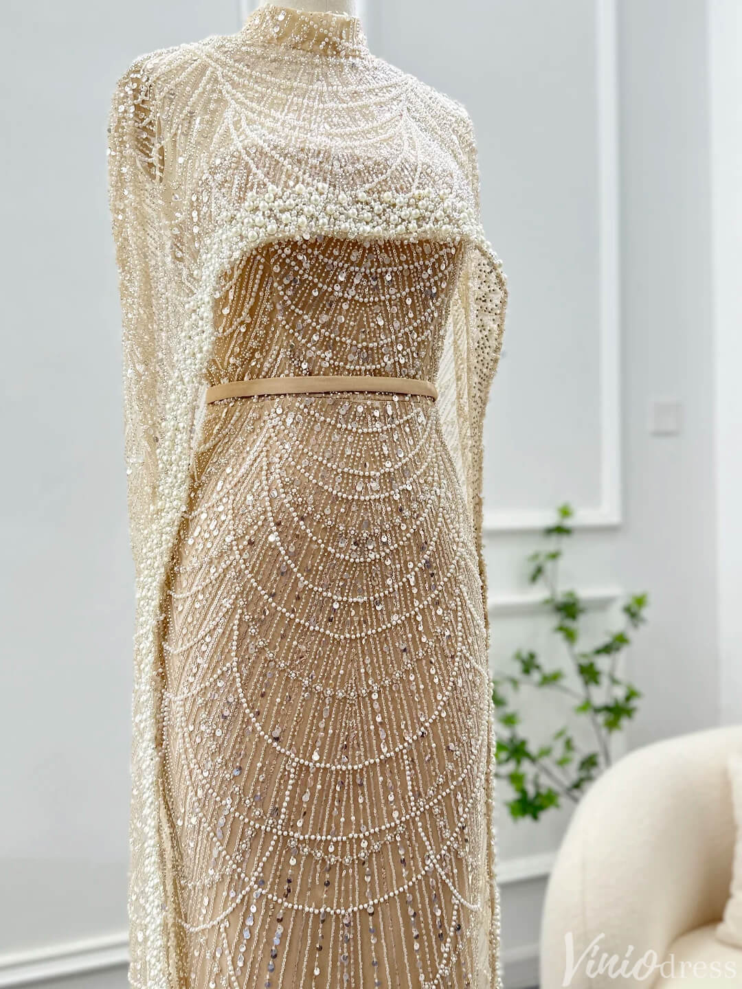 2 in 1 Beaded 20s Evening Gowns Gatsby Wedding Guest Dresses with Cape 20201-Evening Dresses 2025 -Viniodress-Sage-US 2-