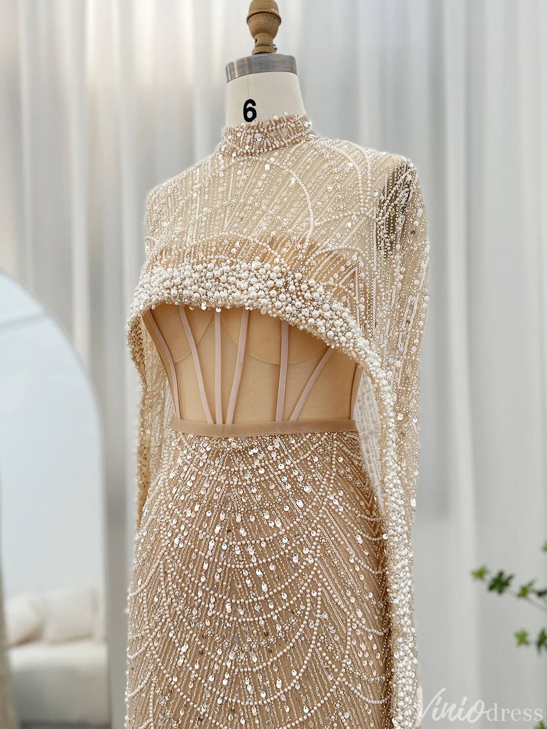 2 in 1 Beaded 20s Evening Gowns Gatsby Wedding Guest Dresses with Cape 20201-Evening Dresses 2025 -Viniodress-Sage-US 2-