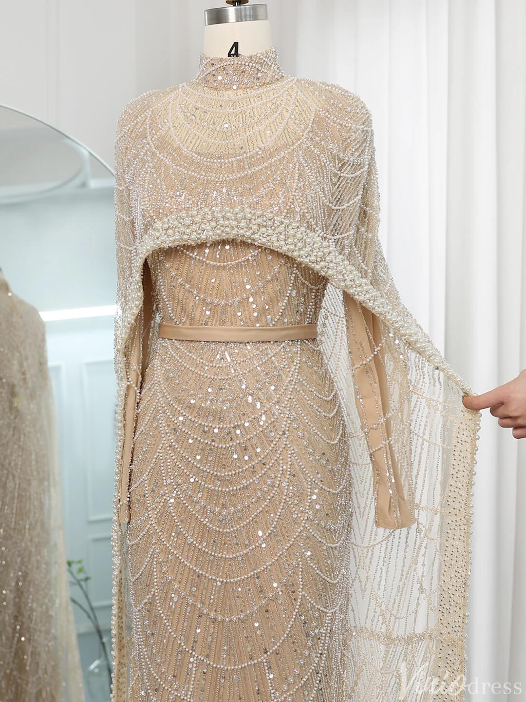 2 in 1 Beaded 20s Evening Gowns Gatsby Wedding Guest Dresses with Cape 20201-Evening Dresses 2025 -Viniodress-Sage-US 2-