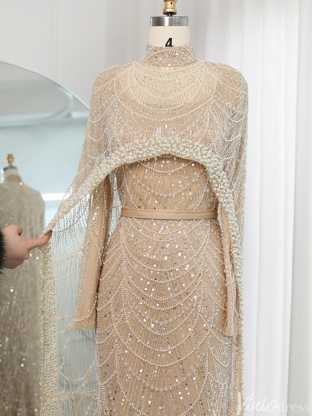2 in 1 Beaded 20s Evening Gowns Gatsby Wedding Guest Dresses with Cape 20201-Evening Dresses 2025 -Viniodress-Sage-US 2-