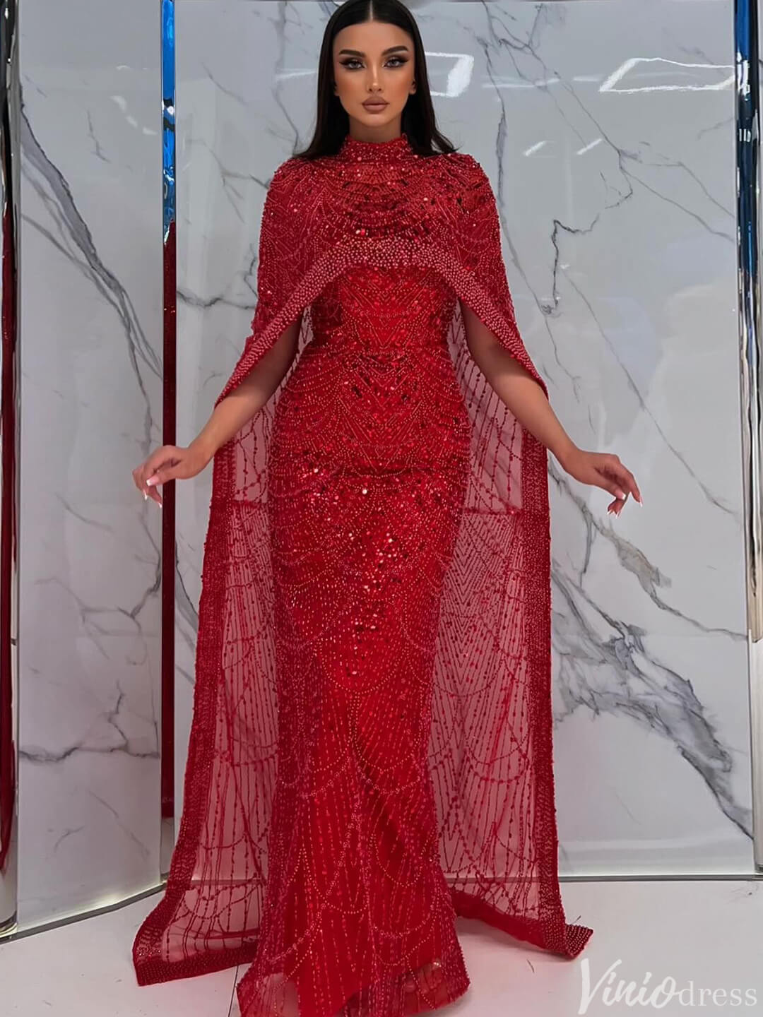2 in 1 Beaded 20s Evening Gowns Gatsby Wedding Guest Dresses with Cape 20201-Evening Dresses 2025 -Viniodress-Sage-US 2-