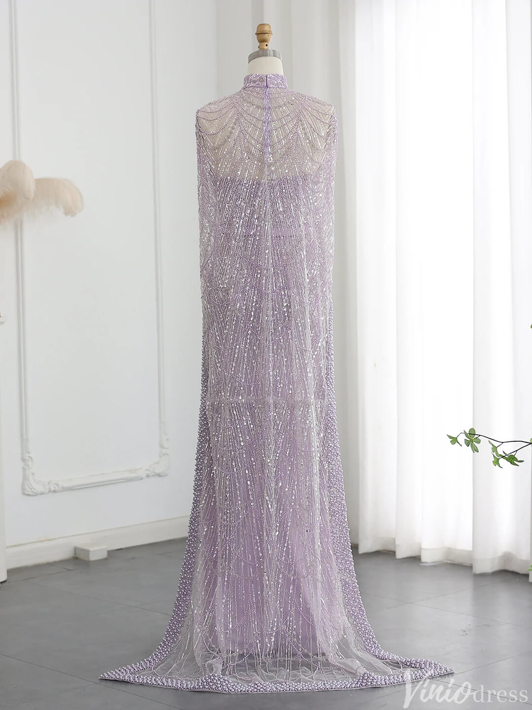 2 in 1 Beaded 20s Evening Gowns Gatsby Wedding Guest Dresses with Cape 20201-Evening Dresses 2025 -Viniodress-Sage-US 2-