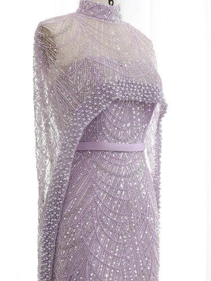 2 in 1 Beaded 20s Evening Gowns Gatsby Wedding Guest Dresses with Cape 20201-Evening Dresses 2025 -Viniodress-Sage-US 2-