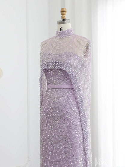 2 in 1 Beaded 20s Evening Gowns Gatsby Wedding Guest Dresses with Cape 20201-Evening Dresses 2025 -Viniodress-Sage-US 2-