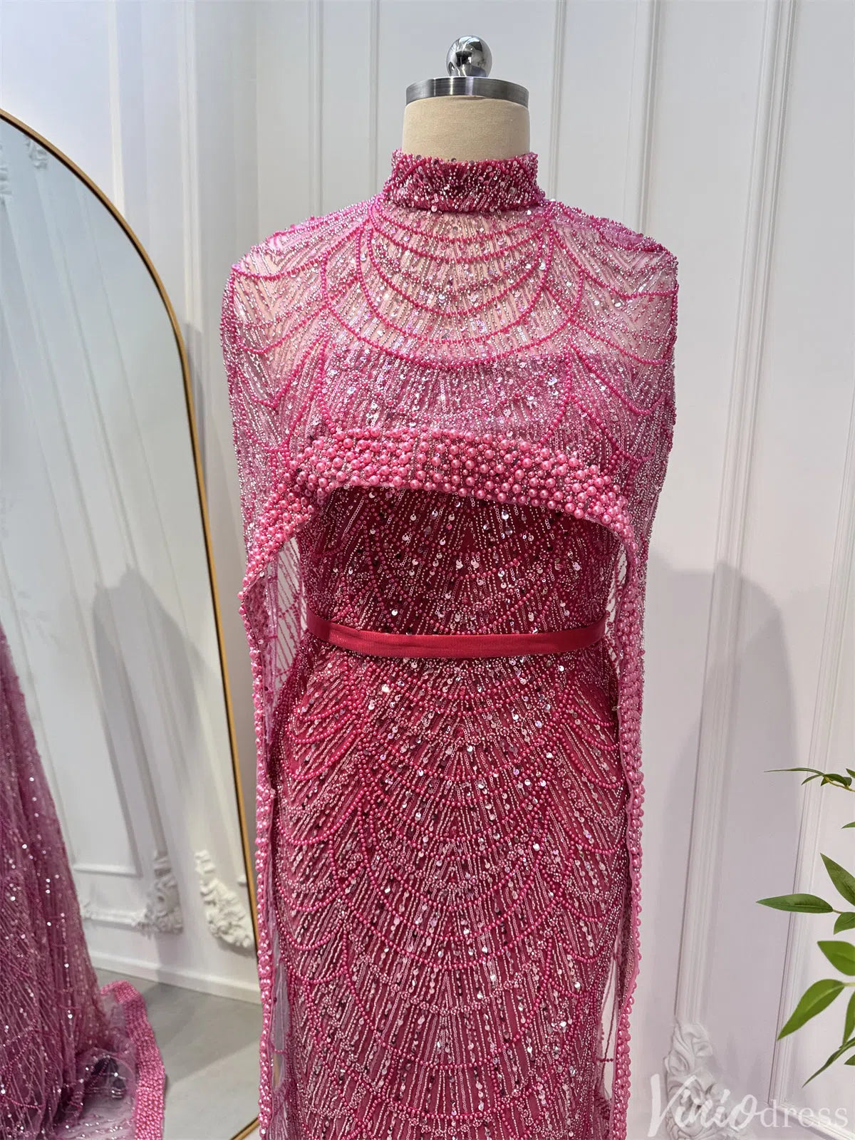2 in 1 Beaded 20s Evening Gowns Gatsby Wedding Guest Dresses with Cape 20201-Evening Dresses 2025 -Viniodress-Sage-US 2-