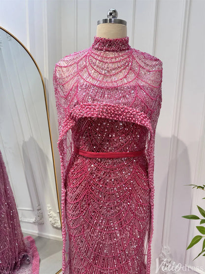 2 in 1 Beaded 20s Evening Gowns Gatsby Wedding Guest Dresses with Cape 20201-Evening Dresses 2025 -Viniodress-Sage-US 2-