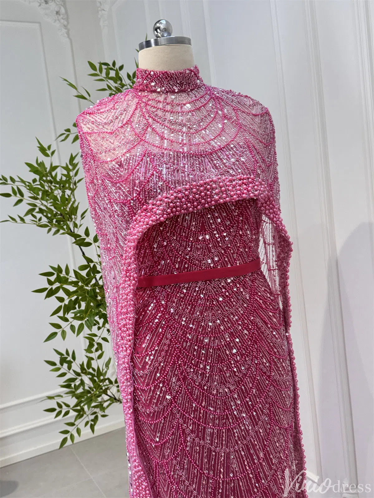 2 in 1 Beaded 20s Evening Gowns Gatsby Wedding Guest Dresses with Cape 20201-Evening Dresses 2025 -Viniodress-Sage-US 2-