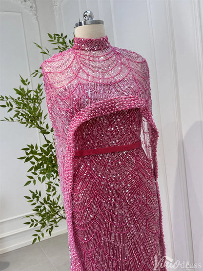 2 in 1 Beaded 20s Evening Gowns Gatsby Wedding Guest Dresses with Cape 20201-Evening Dresses 2025 -Viniodress-Sage-US 2-