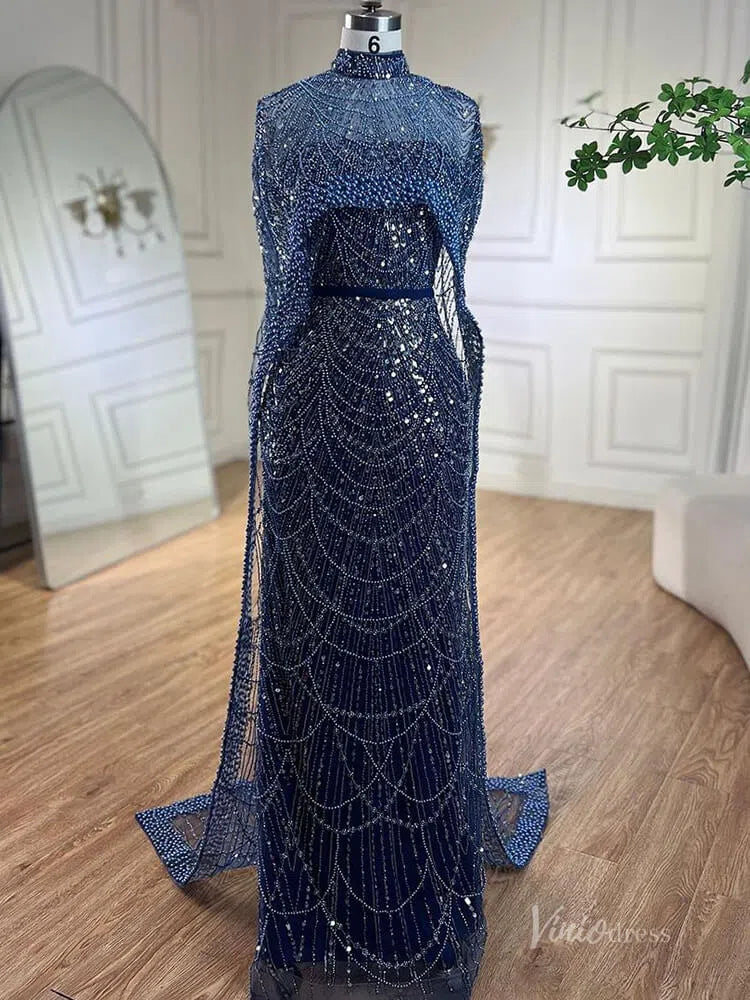 2 in 1 Beaded 20s Evening Gowns Gatsby Wedding Guest Dresses with Cape 20201-Evening Dresses 2025 -Viniodress-Sage-US 2-