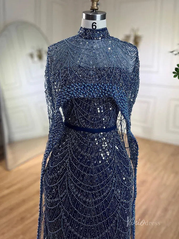 2 in 1 Beaded 20s Evening Gowns Gatsby Wedding Guest Dresses with Cape 20201-Evening Dresses 2025 -Viniodress-Sage-US 2-
