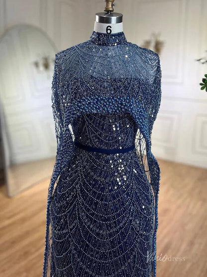 2 in 1 Beaded 20s Evening Gowns Gatsby Wedding Guest Dresses with Cape 20201-Evening Dresses 2025 -Viniodress-Sage-US 2-