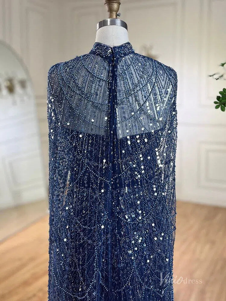 2 in 1 Beaded 20s Evening Gowns Gatsby Wedding Guest Dresses with Cape 20201-Evening Dresses 2025 -Viniodress-Sage-US 2-