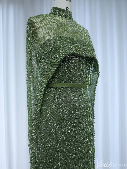 2 in 1 Beaded 20s Evening Gowns Gatsby Wedding Guest Dresses with Cape 20201-Evening Dresses 2025 -Viniodress-Sage-US 2-