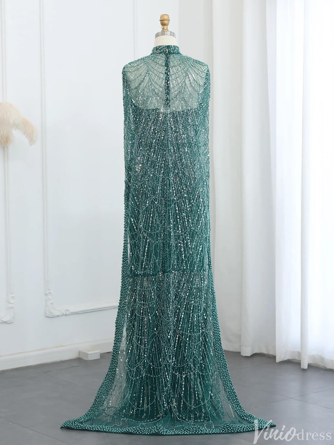 2 in 1 Beaded 20s Evening Gowns Gatsby Wedding Guest Dresses with Cape 20201-Evening Dresses 2025 -Viniodress-Sage-US 2-