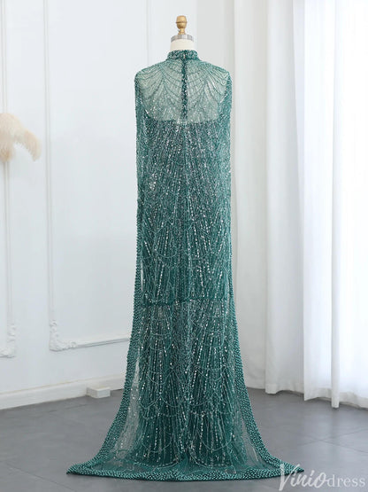 2 in 1 Beaded 20s Evening Gowns Gatsby Wedding Guest Dresses with Cape 20201-Evening Dresses 2025 -Viniodress-Sage-US 2-