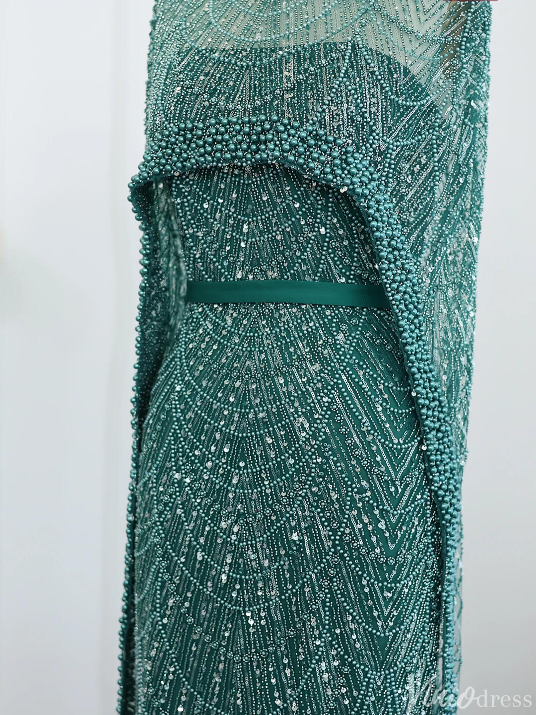 2 in 1 Beaded 20s Evening Gowns Gatsby Wedding Guest Dresses with Cape 20201-Evening Dresses 2025 -Viniodress-Sage-US 2-