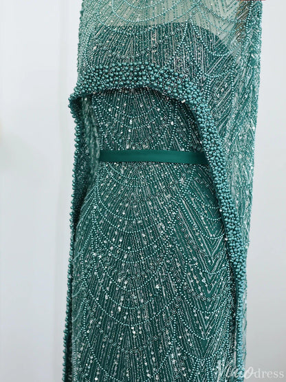 2 in 1 Beaded 20s Evening Gowns Gatsby Wedding Guest Dresses with Cape 20201-Evening Dresses 2025 -Viniodress-Sage-US 2-